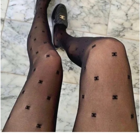 CC Logo Patterned Black Tights - Picture 2 of 7